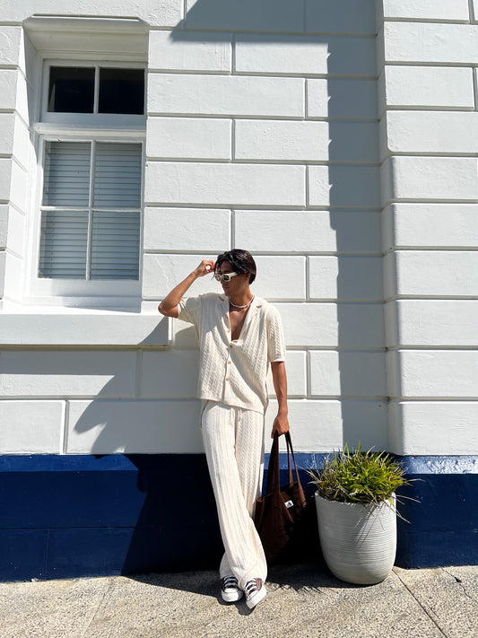 XXIII Terry Knit Button Up Shirt Tan