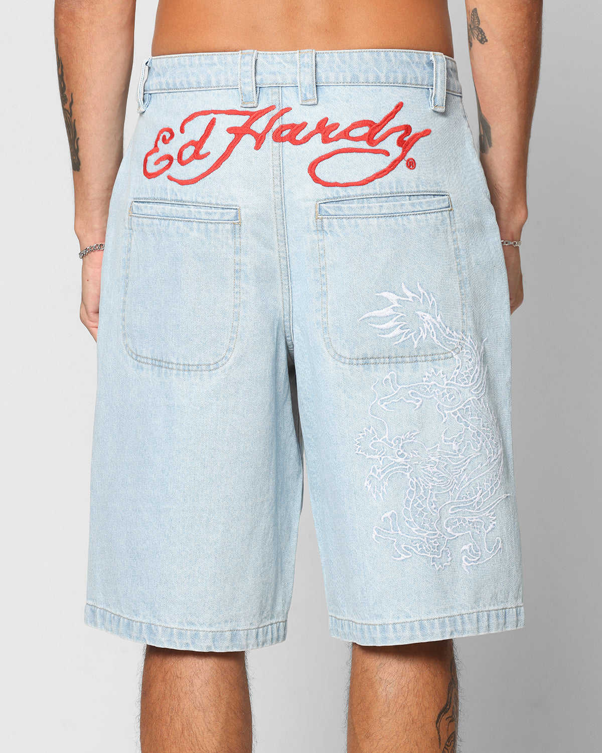 Ed Hardy Dragon Jorts Light Blue