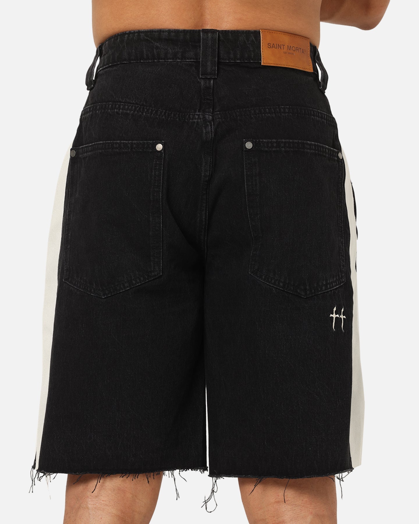 Saint Morta Amplus Sidewinder Denim Jort Shorts Black/Off White