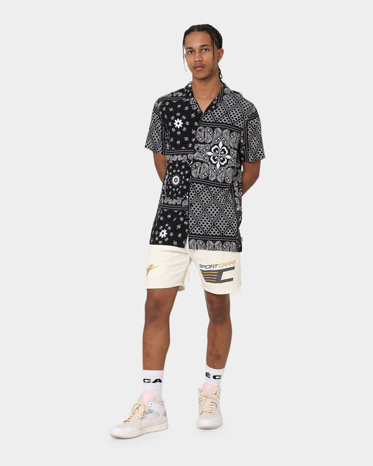 Carre Bandana Ultra Short Sleeve Button Up Shirt Black