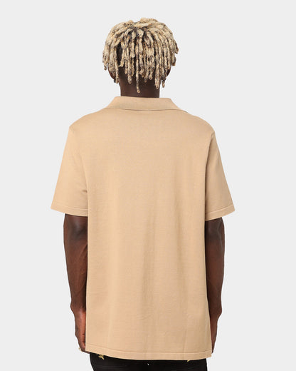 Last Kings Chain Stripe Knit Button Up Sand/Navy