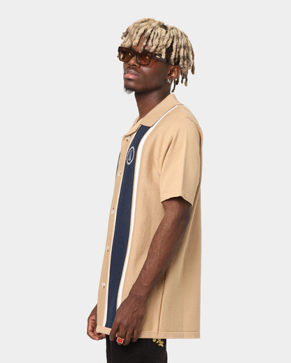 Last Kings Chain Stripe Knit Button Up Sand/Navy