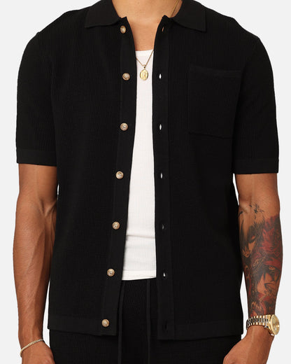 XXIII Zyair Knit Rib Button Up Shirt Black