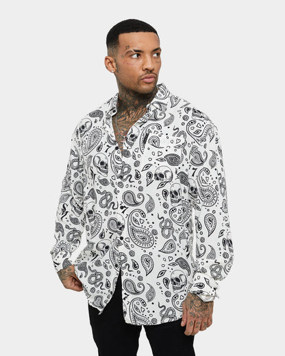 Saint Morta Paisley Skulls Long Sleeve Button Up Shirt White/Black
