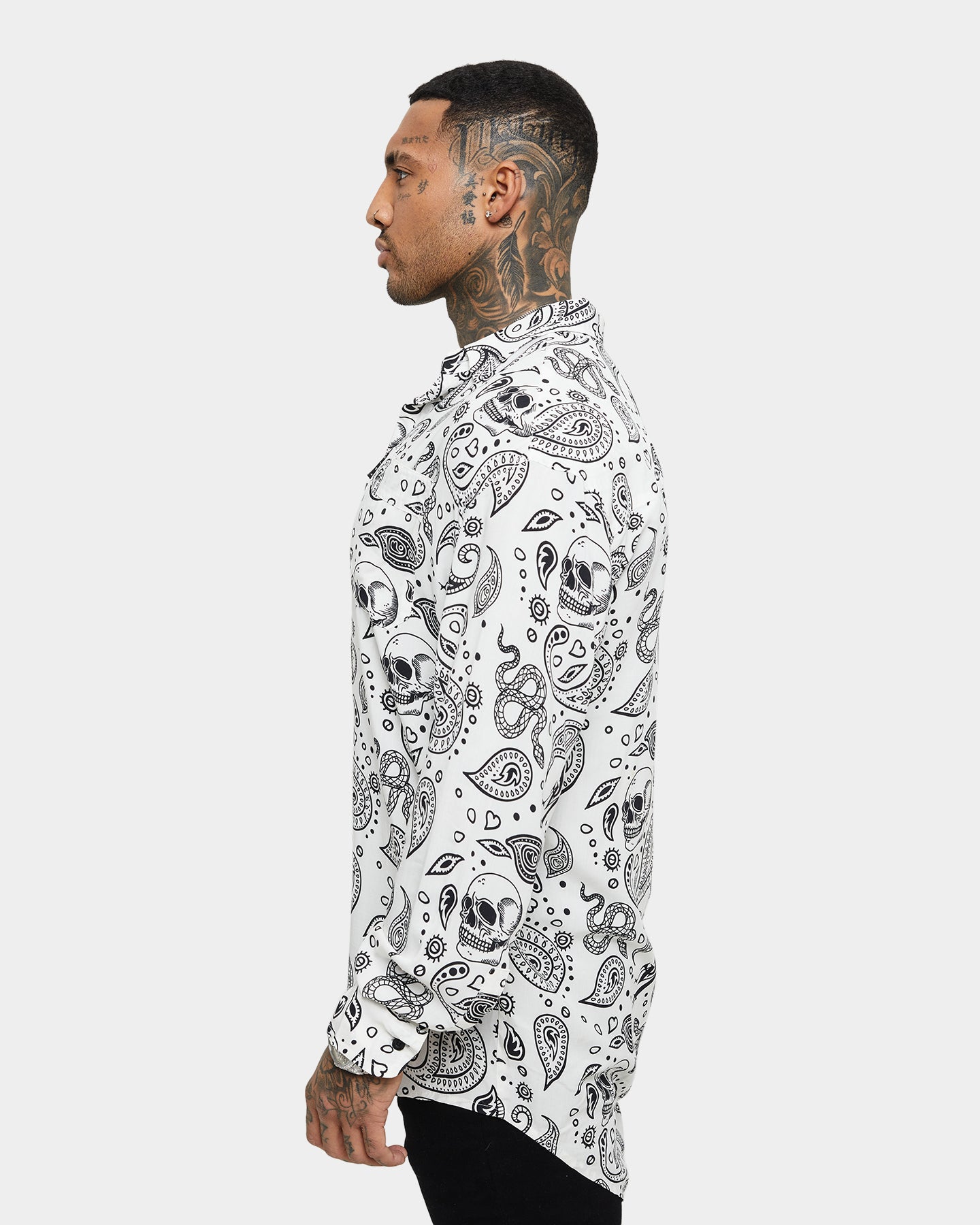 Saint Morta Paisley Skulls Long Sleeve Button Up Shirt White/Black