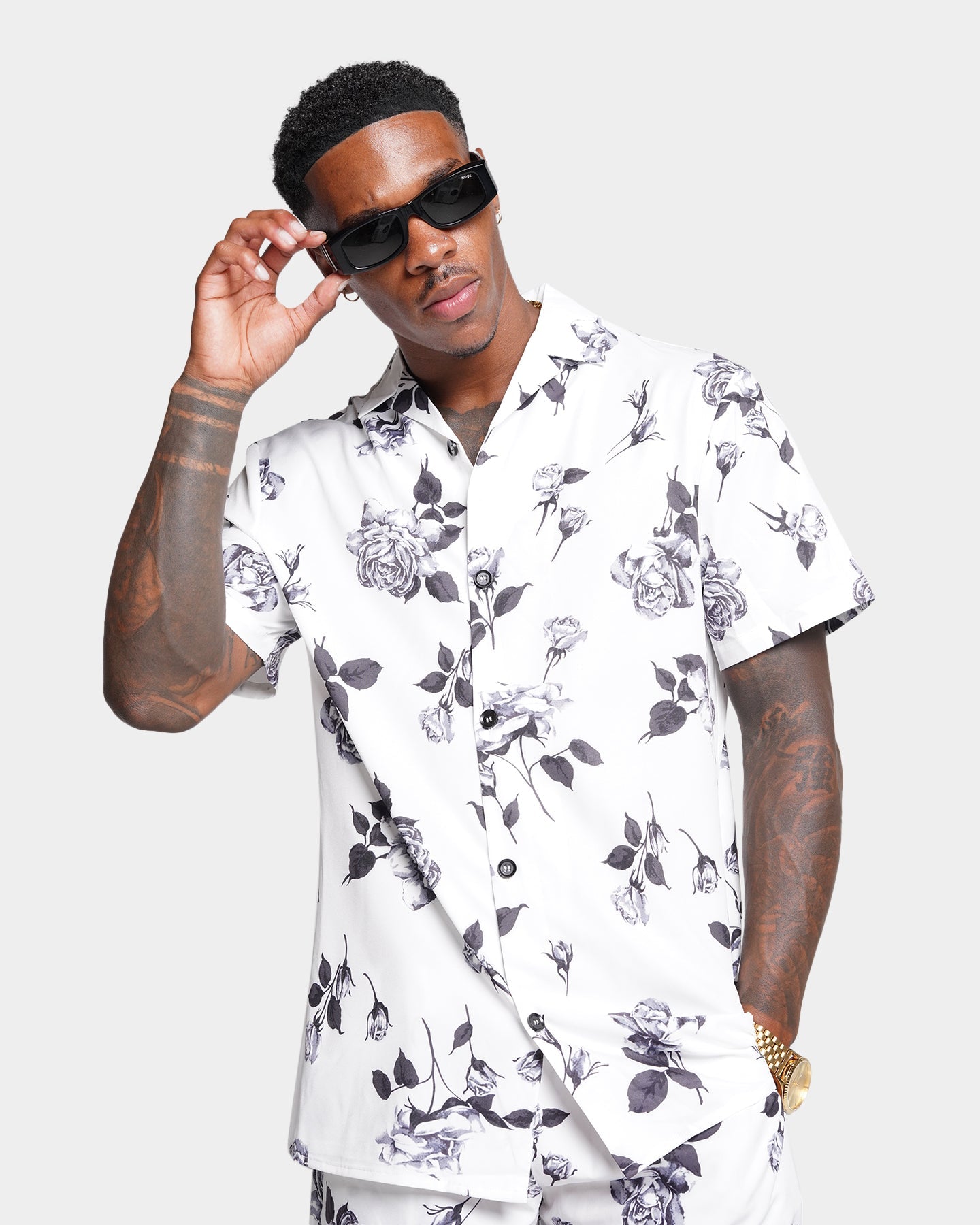 XXIII Milo Floral Button Up Shirt White