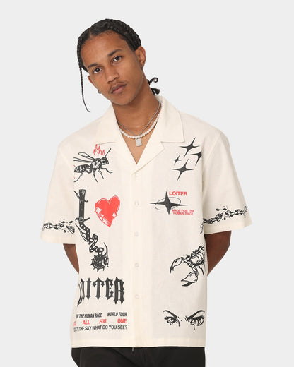 Loiter Tattoo Button Up Shirt Ecru