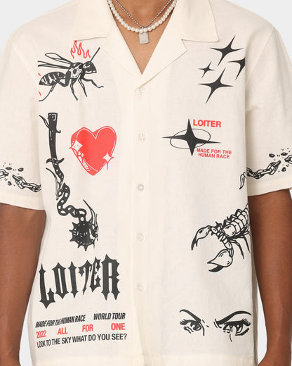 Loiter Tattoo Button Up Shirt Ecru