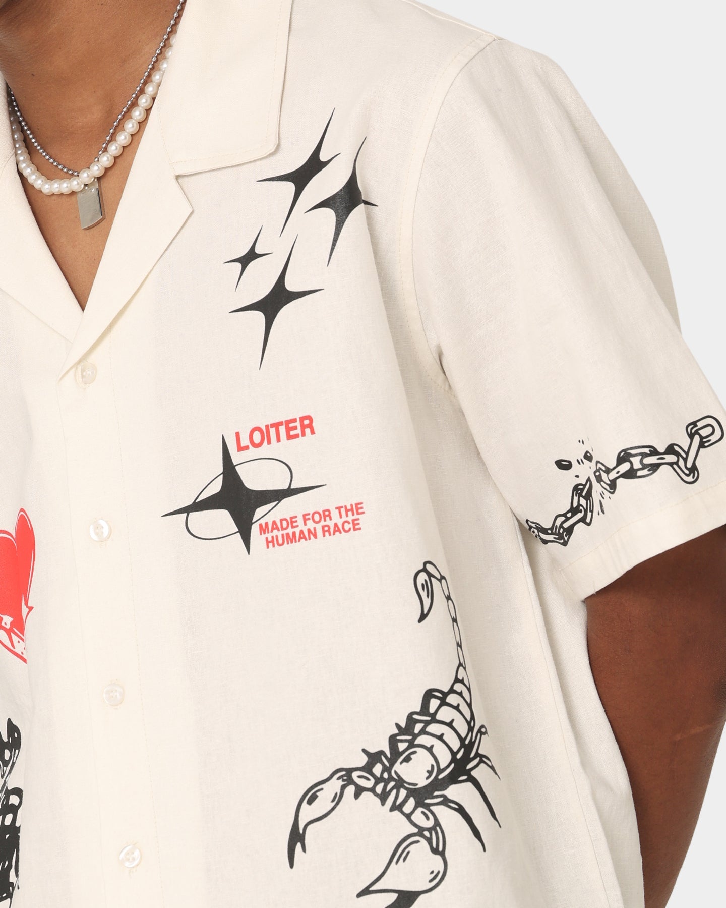 Loiter Tattoo Button Up Shirt Ecru
