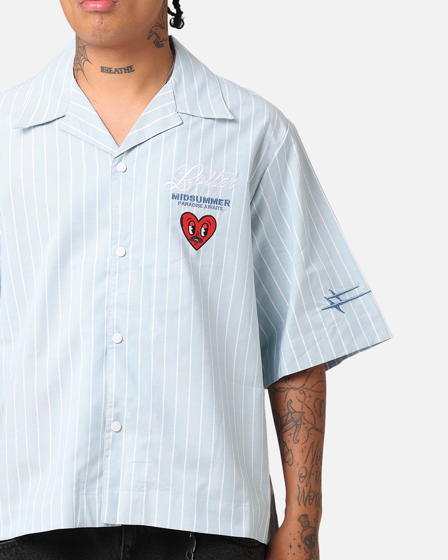 Loiter Studio Cropped Button Up Shirt Light Blue