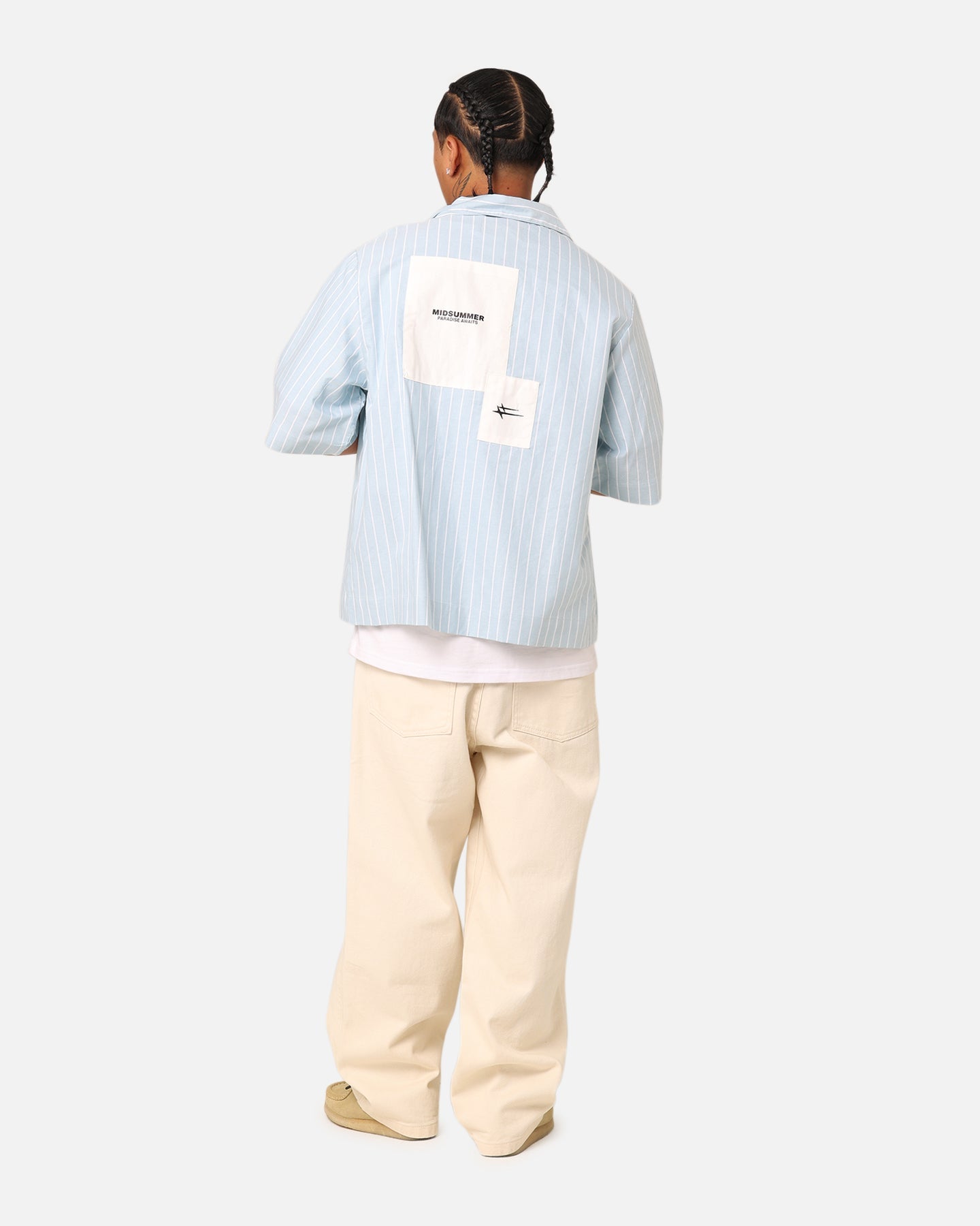 Loiter Studio Cropped Button Up Shirt Light Blue