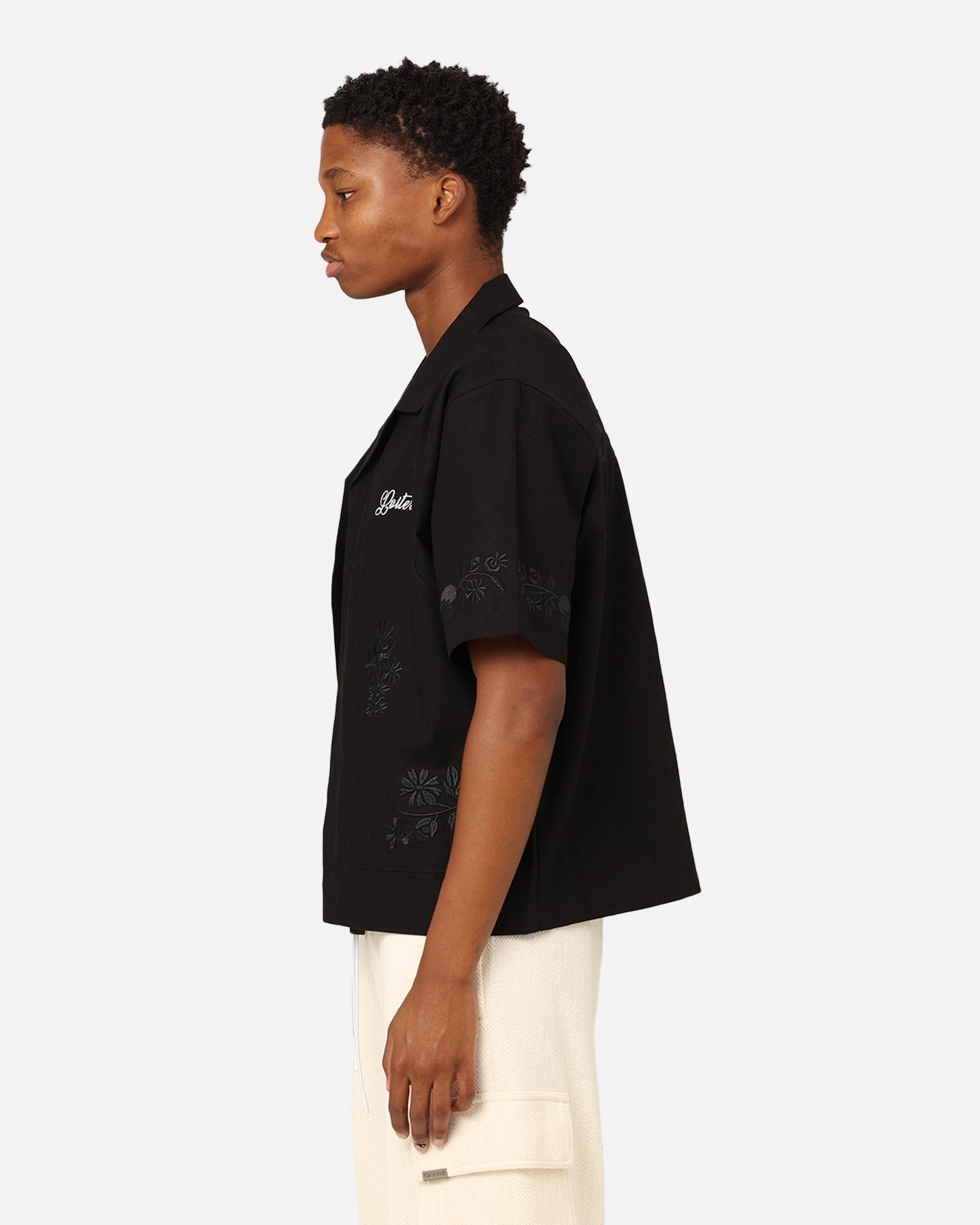 Loiter Oasis Embroidered Button Up Shirt Black