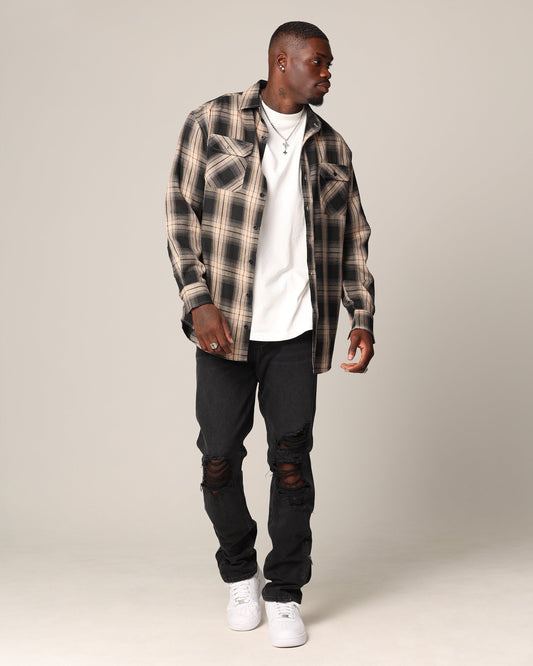 Saint Morta Icon Flannel Shirt Tan/Black