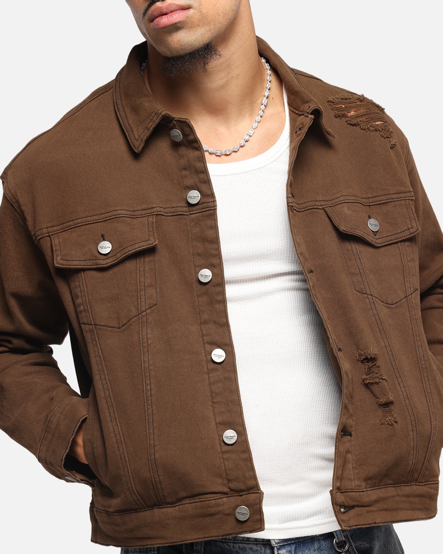 Saint Morta Trucker Denim Jacket Vintage Brown