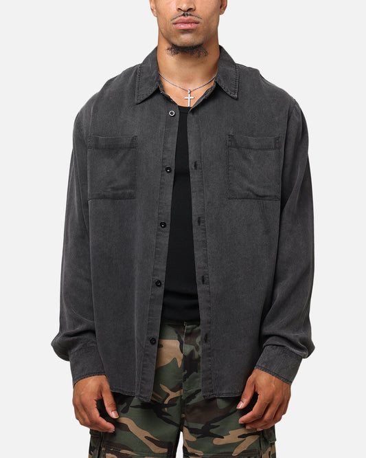 XXIII Acid Wash Button Up Over Shirt Washed Black