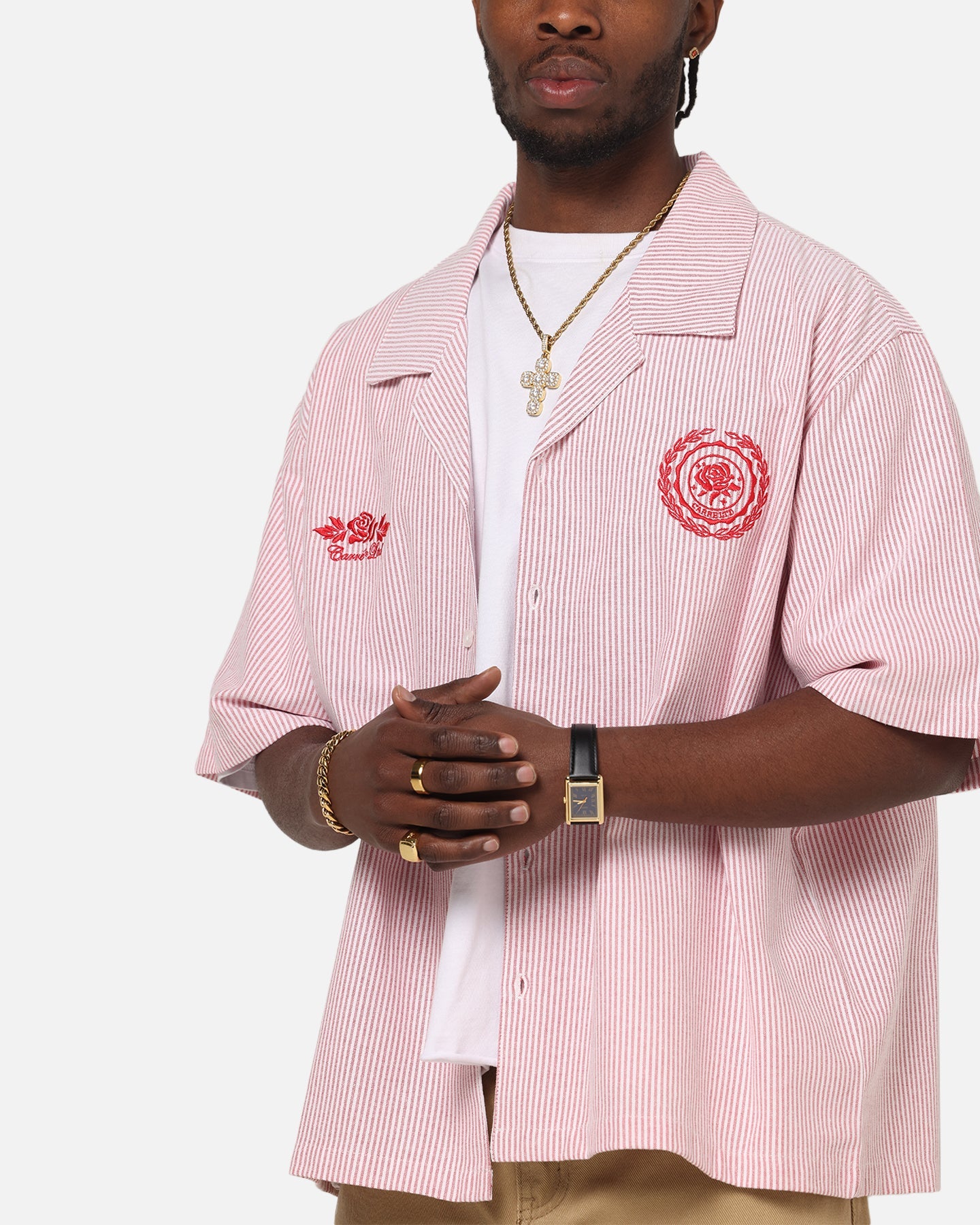 Carre Rose Pinstripe Button Up Shirt Red Stripe