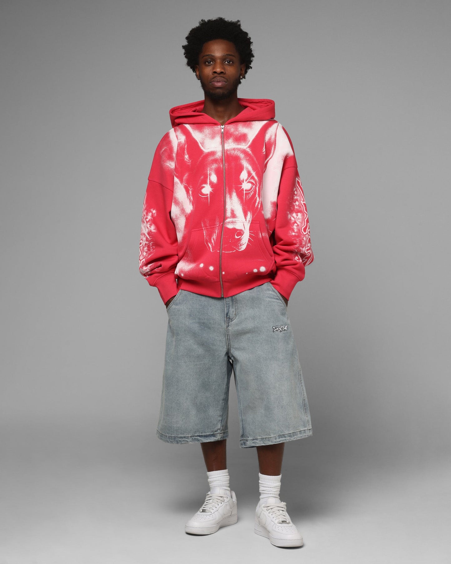 Loiter Dog Pound Airbrush Zip Hoodie Pink