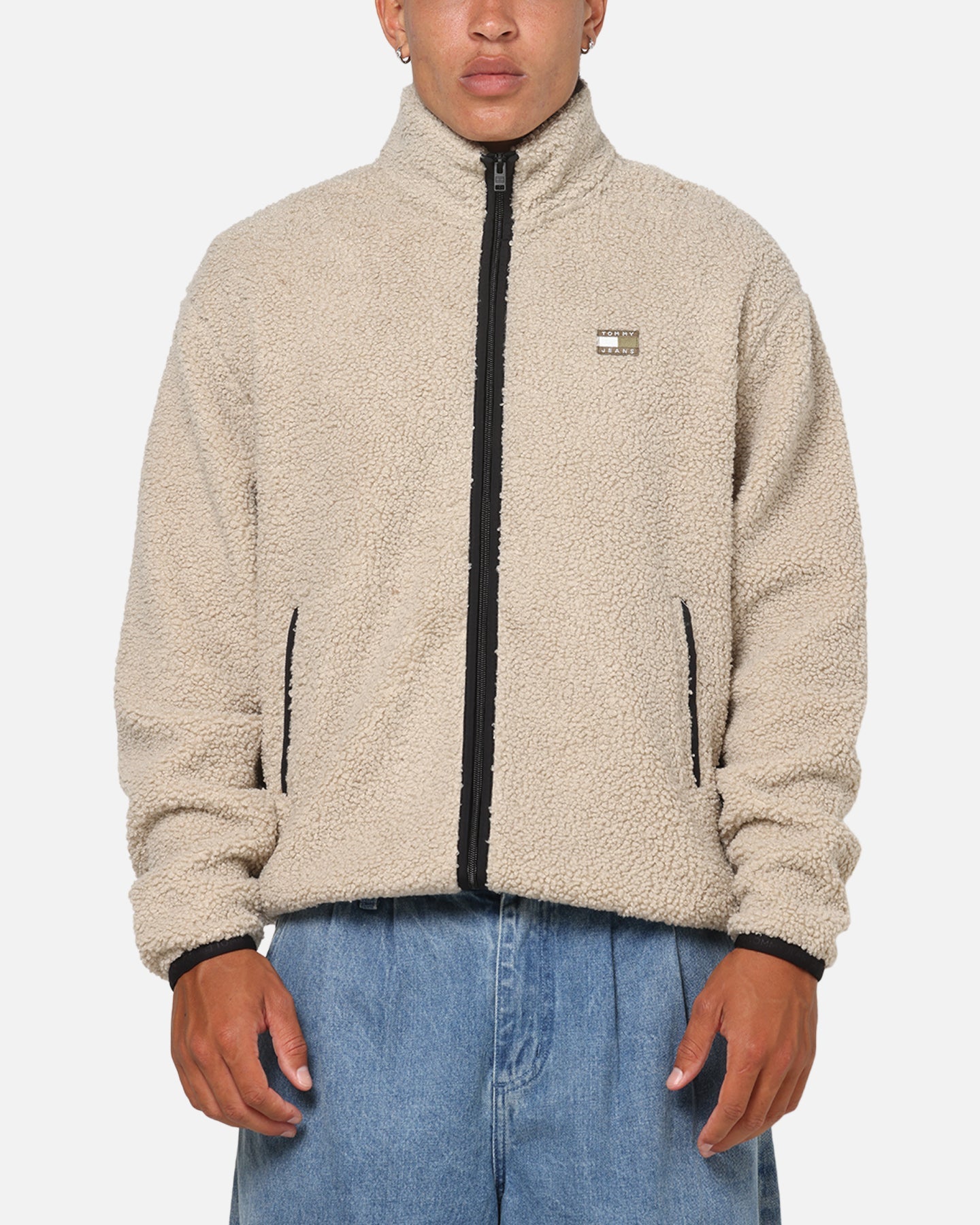 Tommy Jeans Relaxed Badge Zip Through Jacket Beige