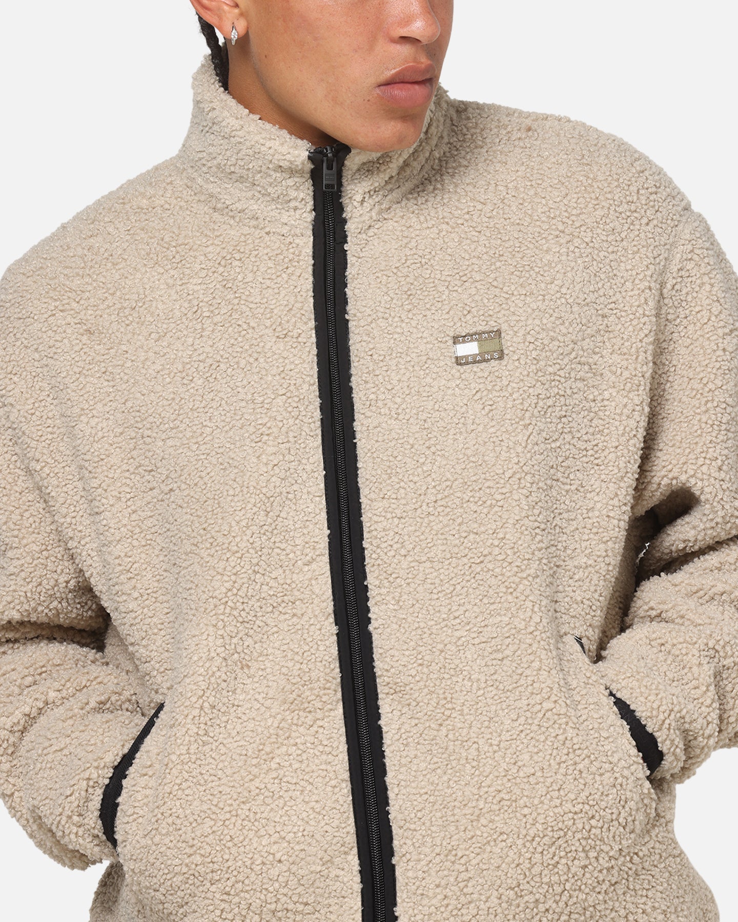 Tommy Jeans Relaxed Badge Zip Through Jacket Beige