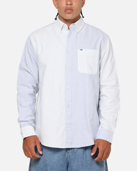 Tommy Jeans Relaxed Oxford Stripes Button Up Shirt Blue Pinstripe