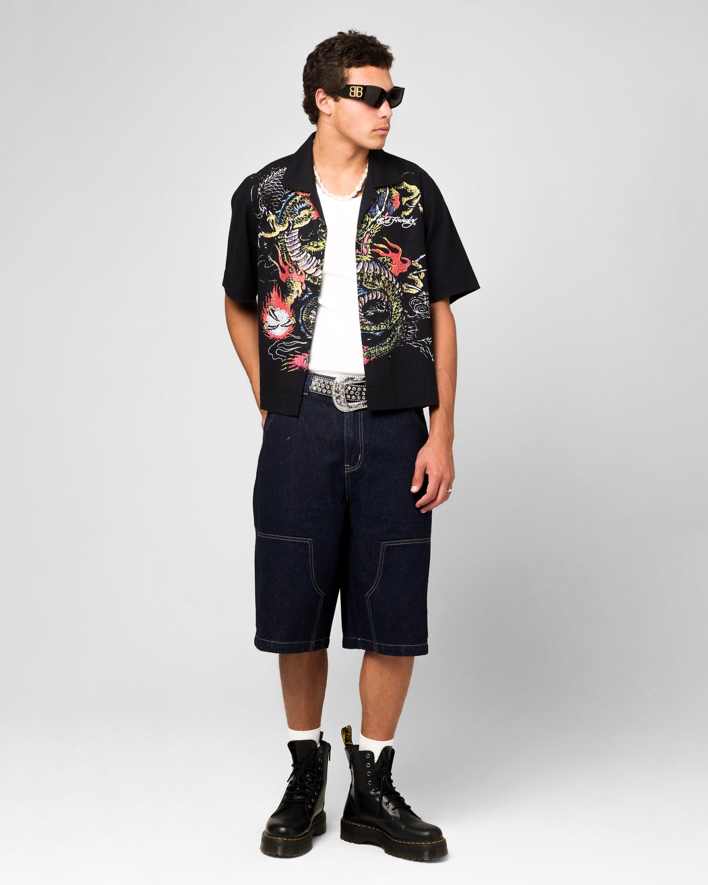 Ed Hardy Dragon Jorts Indigo