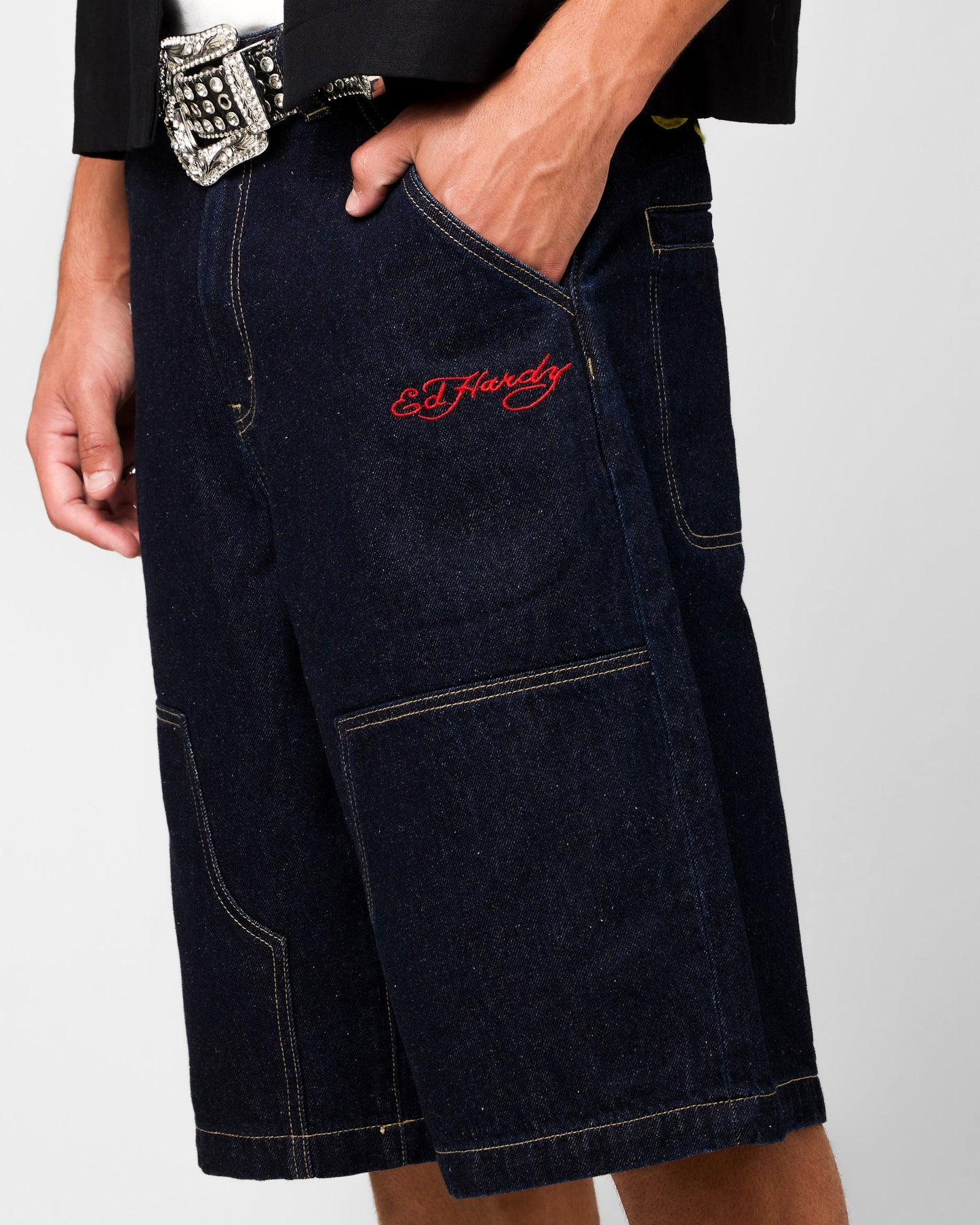 Ed Hardy Dragon Jorts Indigo
