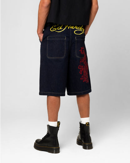 Ed Hardy Dragon Jorts Indigo