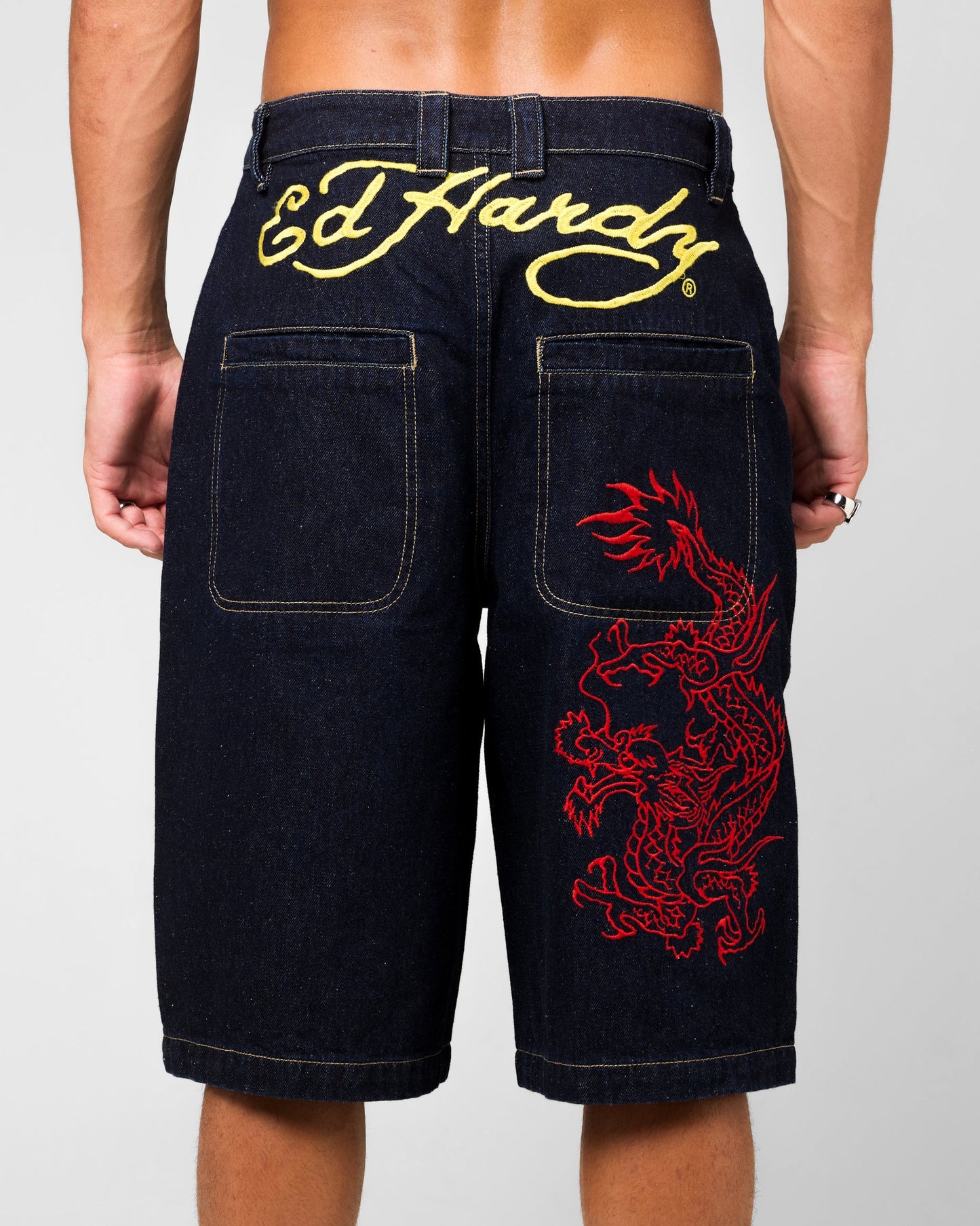 Ed Hardy Dragon Jorts Indigo