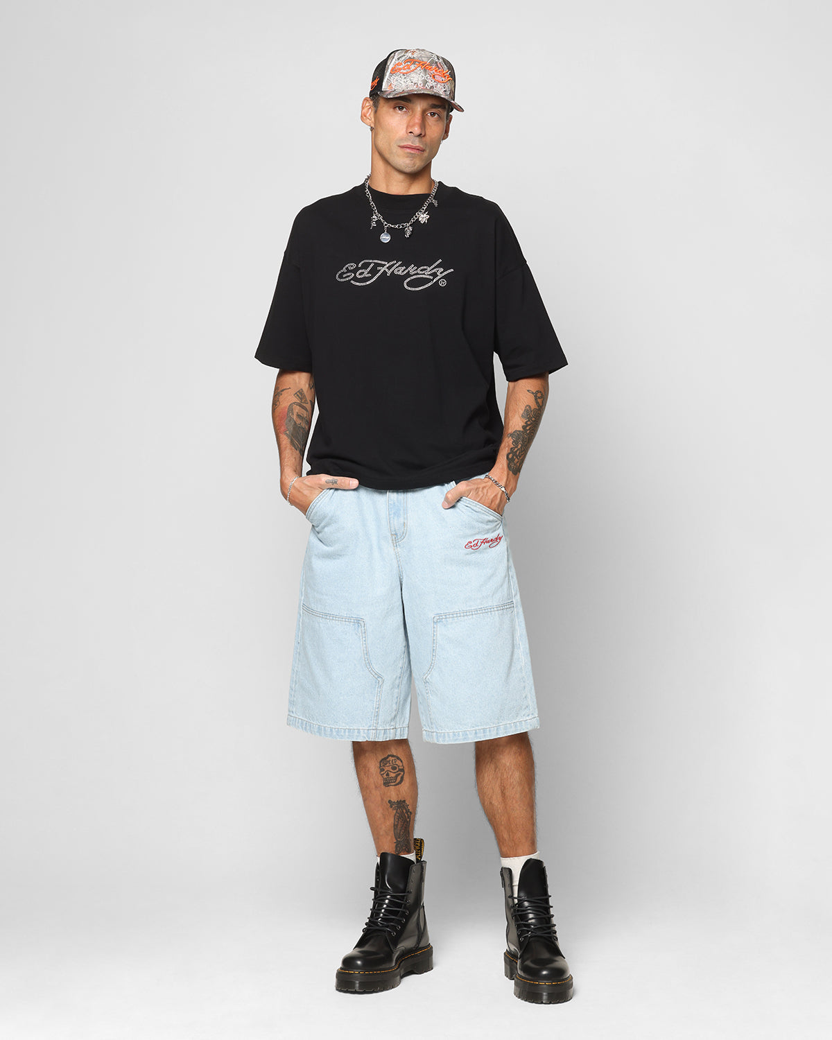 Ed Hardy Dragon Jorts Light Blue