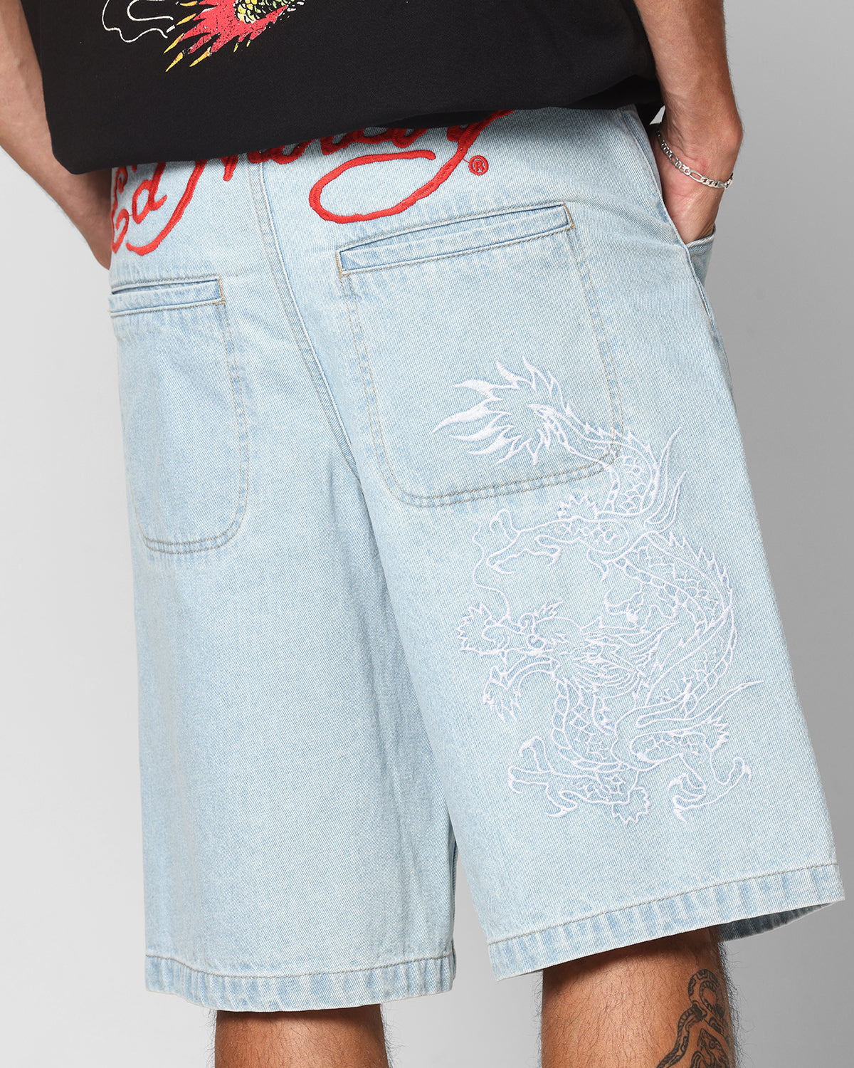 Ed Hardy Dragon Jorts Light Blue