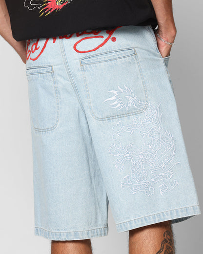 Ed Hardy Dragon Jorts Light Blue