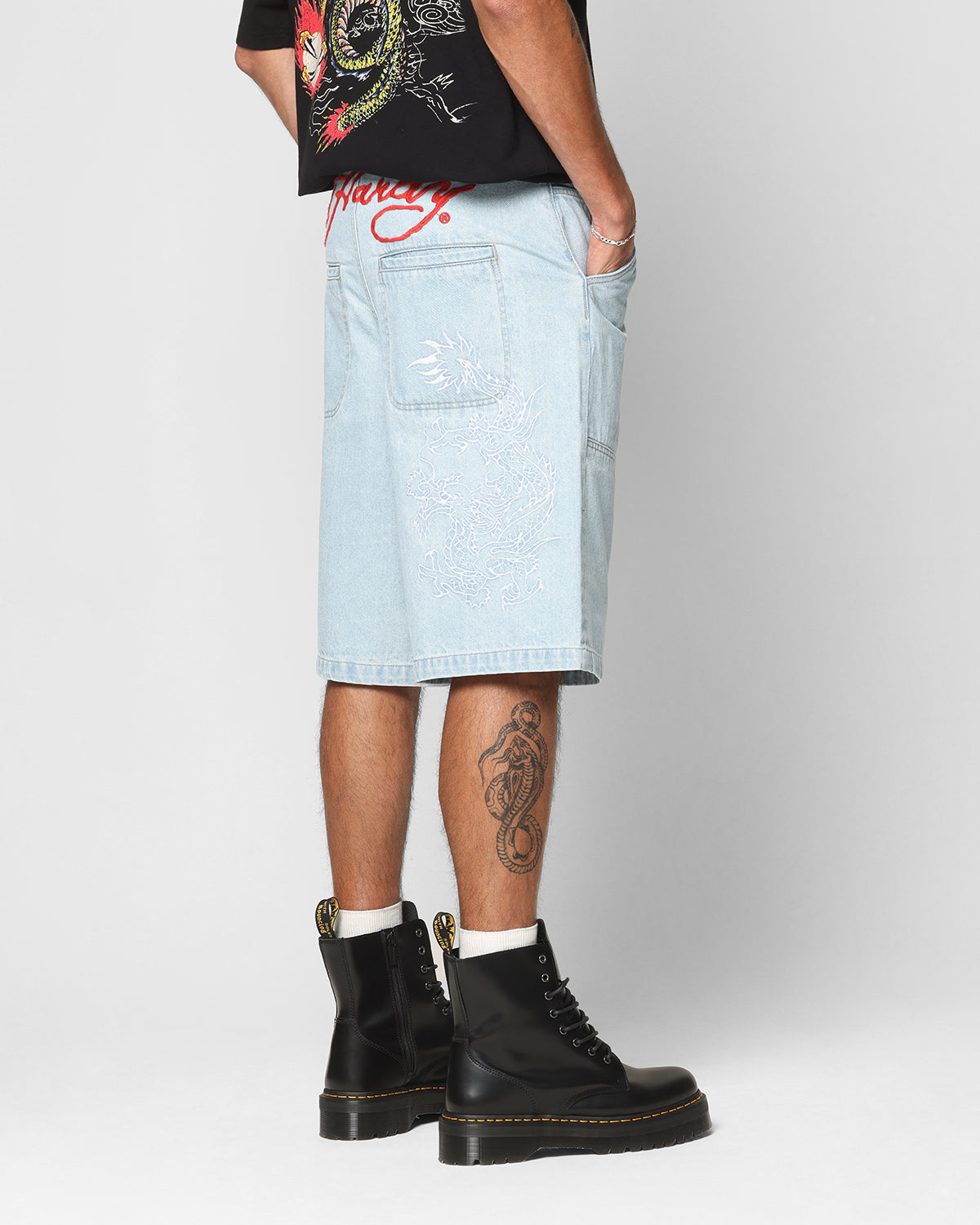 Ed Hardy Dragon Jorts Light Blue