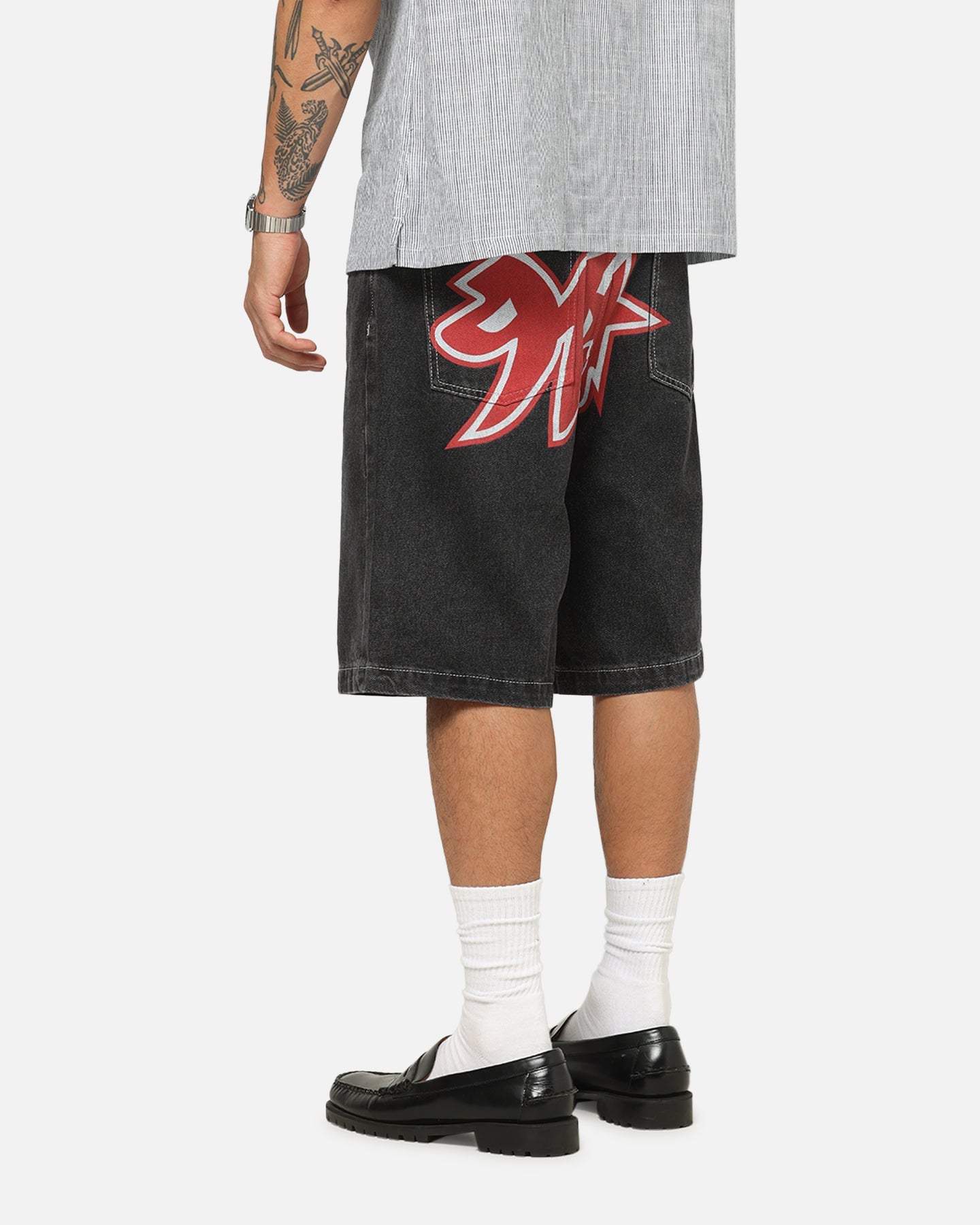 X-Large 91 Star Bull Denim Shorts Washed Black