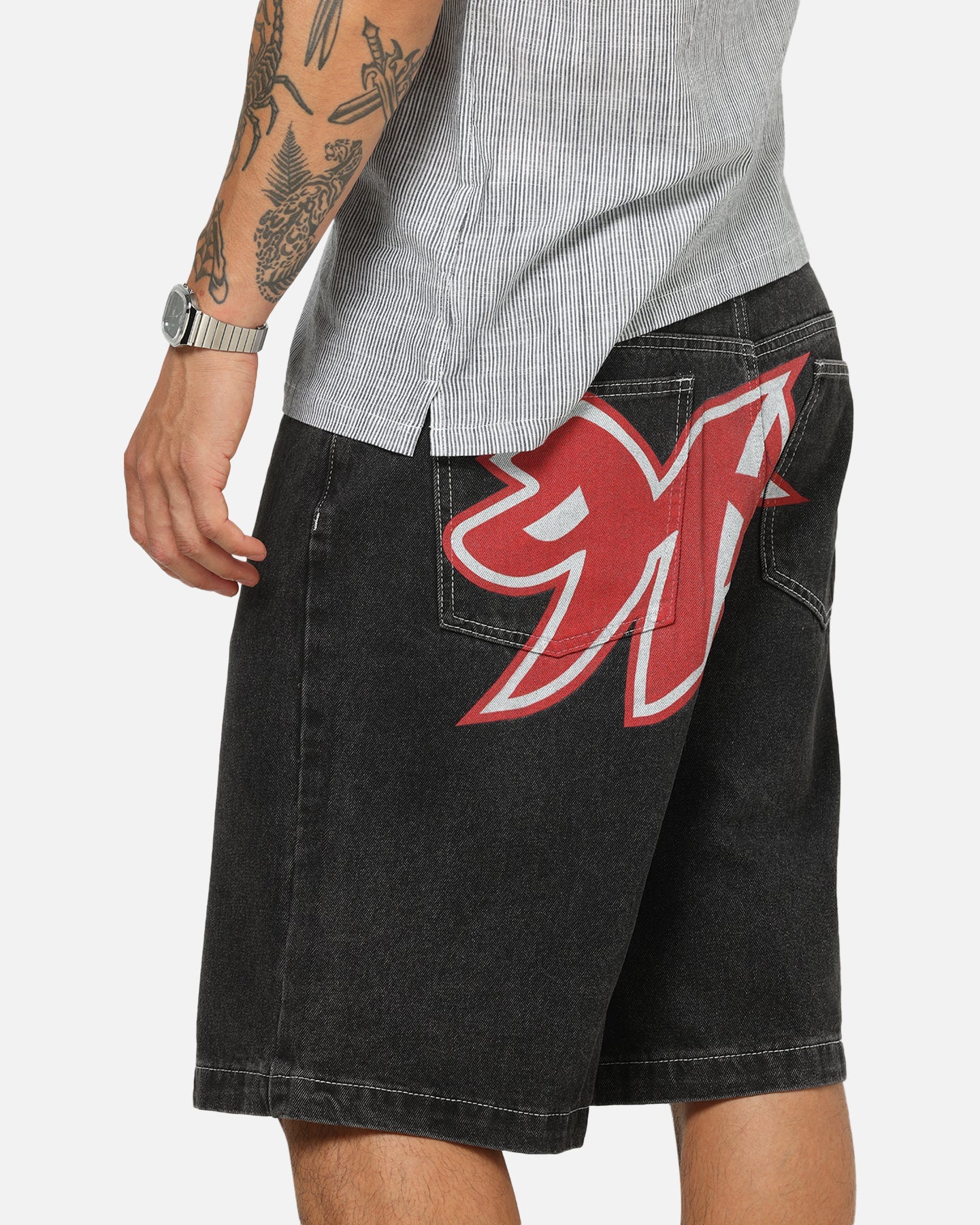 X-Large 91 Star Bull Denim Shorts Washed Black