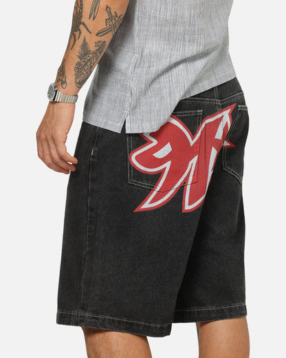 X-Large 91 Star Bull Denim Shorts Washed Black