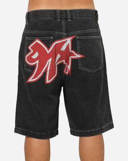 X-Large 91 Star Bull Denim Shorts Washed Black