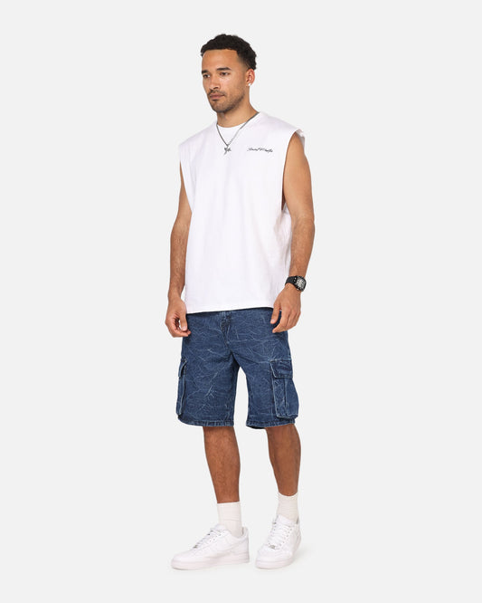 Saint Morta Denim Cargo Shorts Crinkle Stonewash