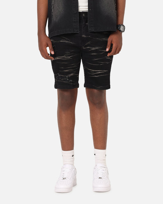Saint Morta Dynasty Thrash V2 Denim Shorts Acid Wash Black
