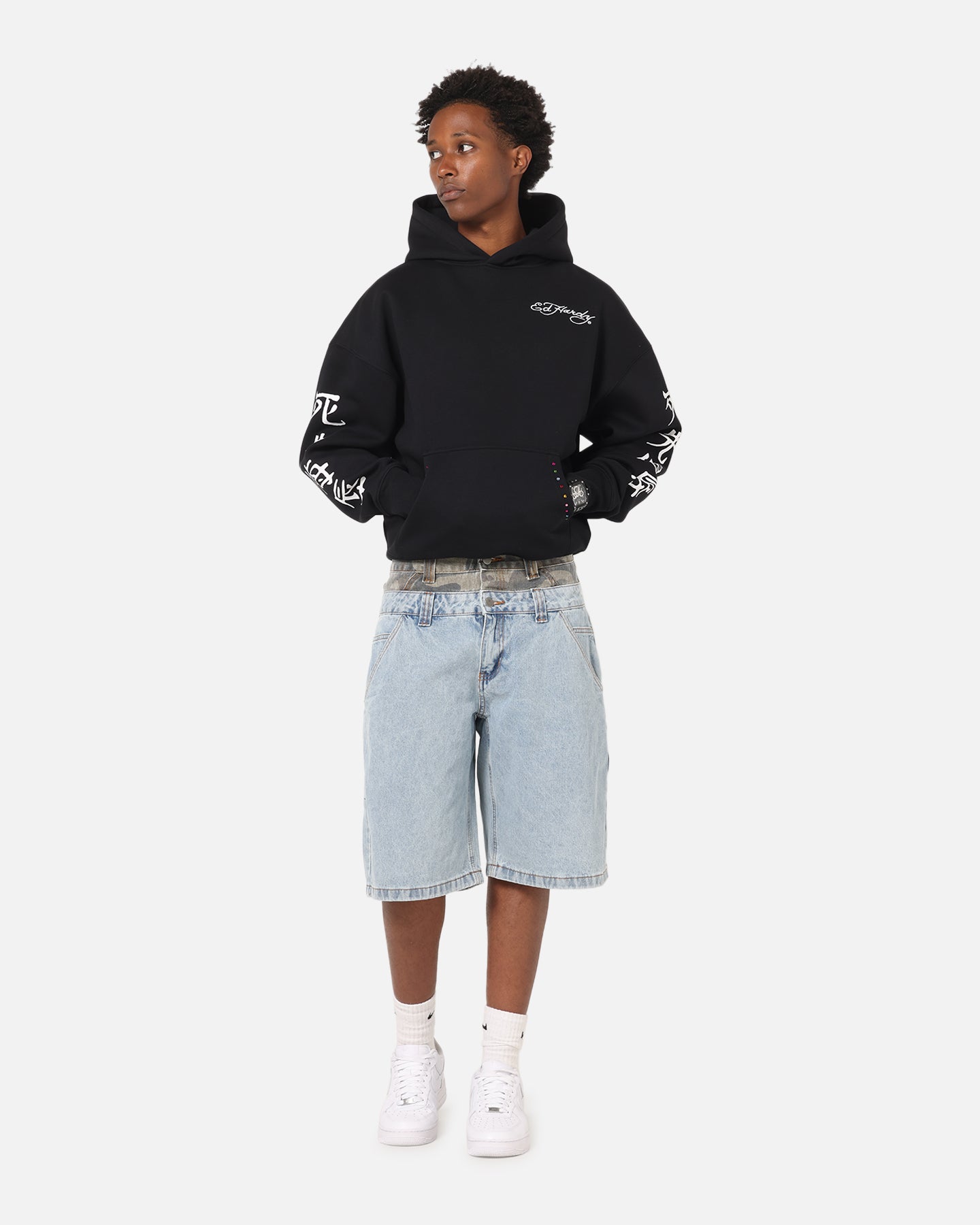 Ed Hardy Double Waist Camo Jorts Mid Blue Denim