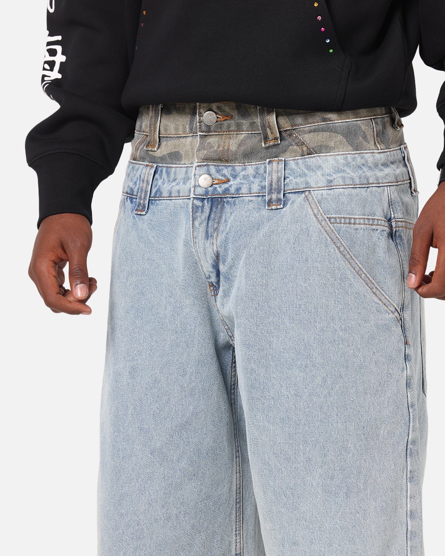 Ed Hardy Double Waist Camo Jorts Mid Blue Denim