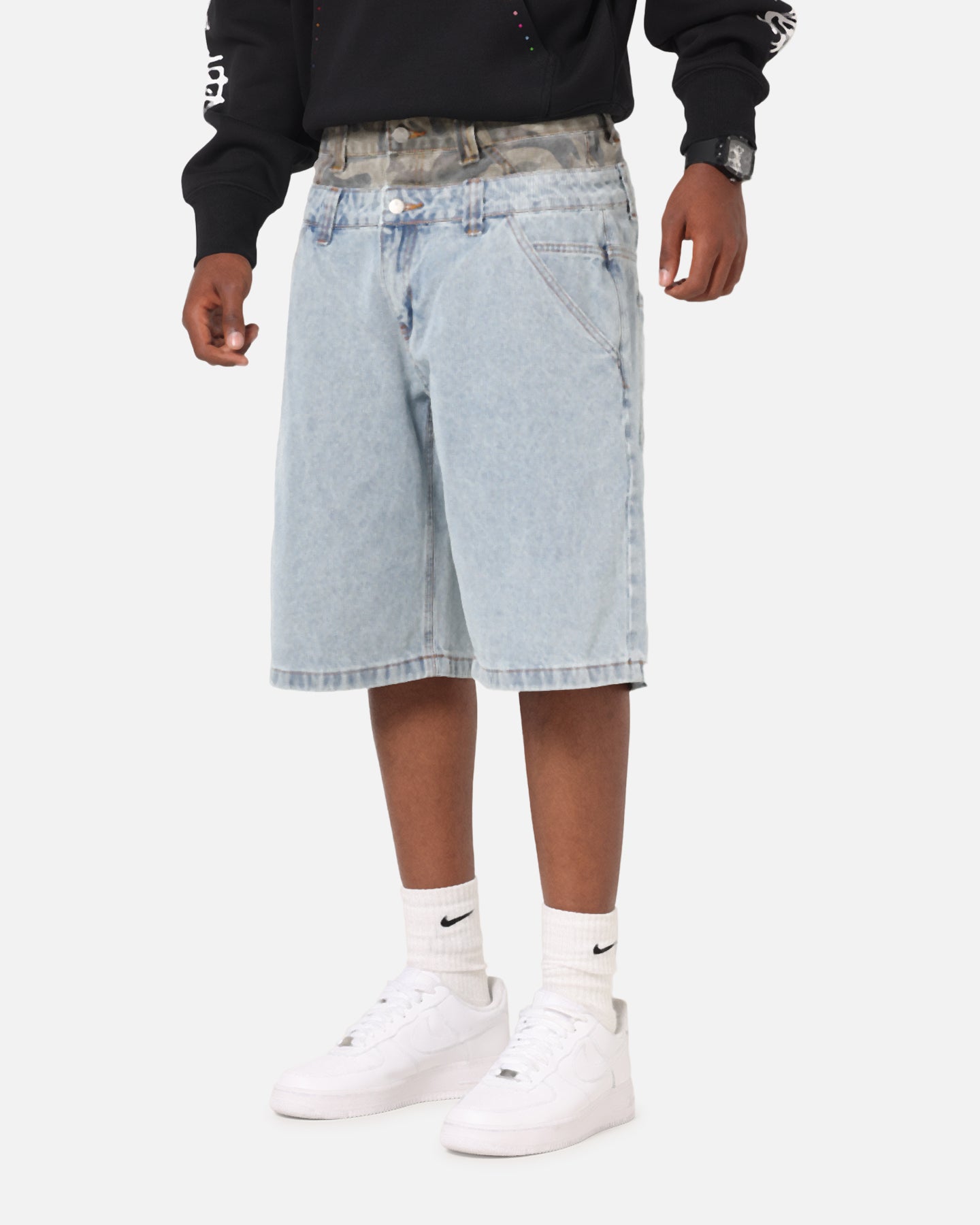 Ed Hardy Double Waist Camo Jorts Mid Blue Denim