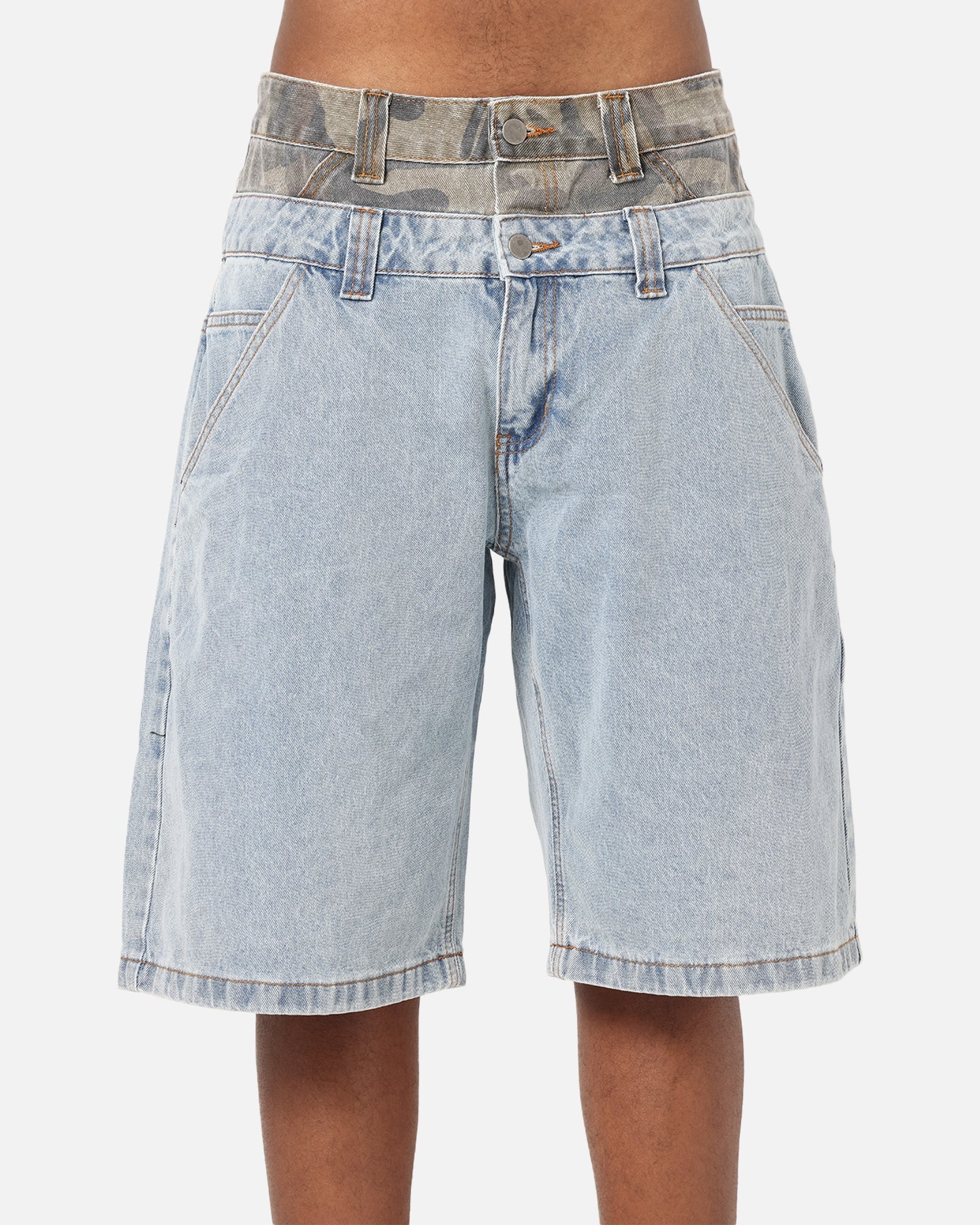 Ed Hardy Double Waist Camo Jorts Mid Blue Denim
